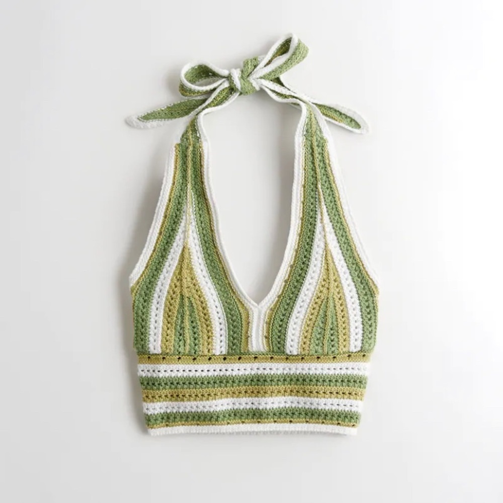Hollister Green Crochet Knit Halter Tank